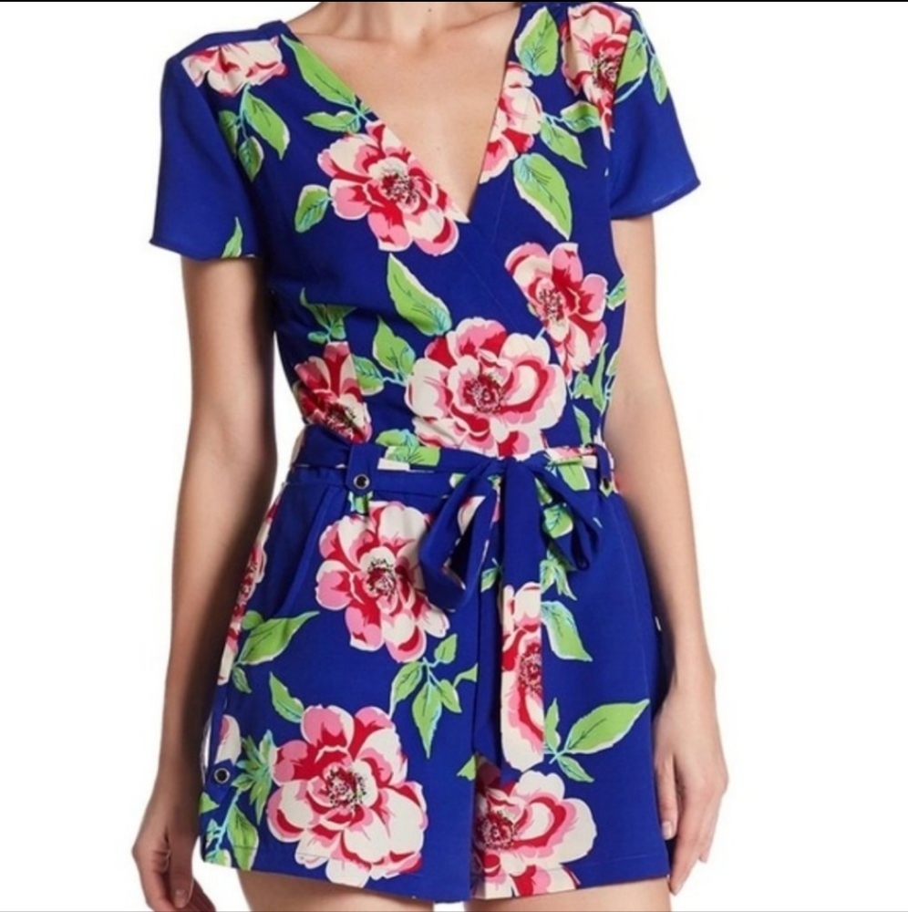 Yumi Kim Liz romper in Dodger Blue Rosebud short sleeve belted Small S Sm